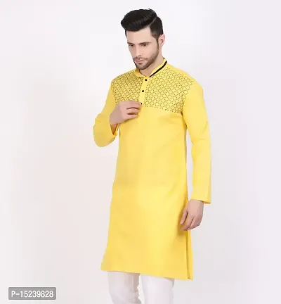Yellow Cotton Kurtas For Men-thumb5