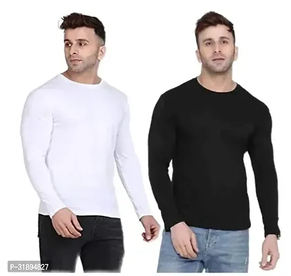 Reliable Multicoloured Polyester Solid Round Neck Long Sleeves Tees For Men Pack of 2-thumb0