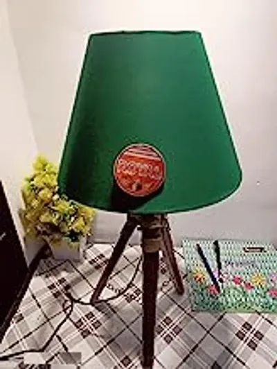 M Malik and SONS Table lamp Stand with Taper Green Shade for use Study and livingroom