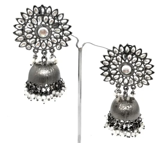 Zewar Eye-Catching German Oxidised Kundan Earring For Girls