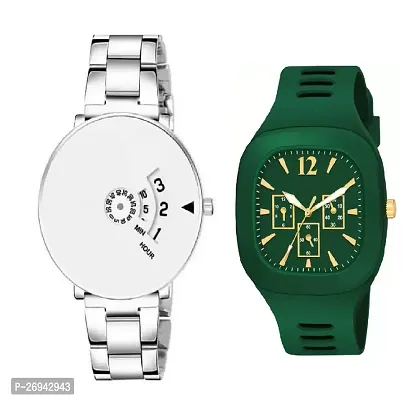 White Analog Watch  Green Miller Watch For Men Combo 2