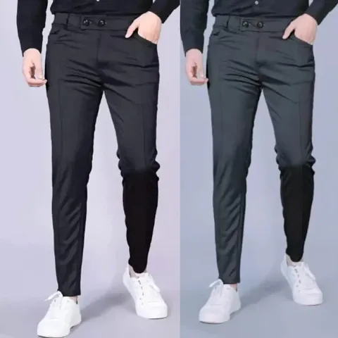 Classic Cotton Solid Track Pants For Men Pack Of 2