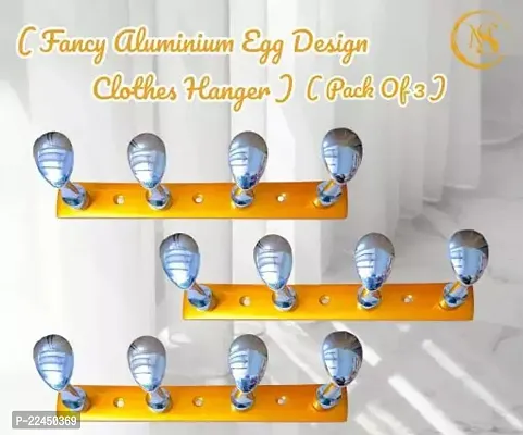Aluminium Clothes Hanger ( Pack of 3 ) 4 - Hooks Fancy Egg Designed for Hanging Towel, Cleaning Cloth and Anything with a Hanging Loop | Easy to Use just Hang this hook on the Back of Cabinet Door-thumb0