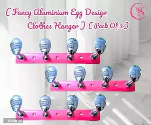 Aluminium Clothes Hanger ( Pack of 3 ) 4 - Hooks Fancy Egg Designed for Hanging Towel, Cleaning Cloth and Anything with a Hanging Loop | Easy to Use just Hang this hook on the Back of Cabinet Door