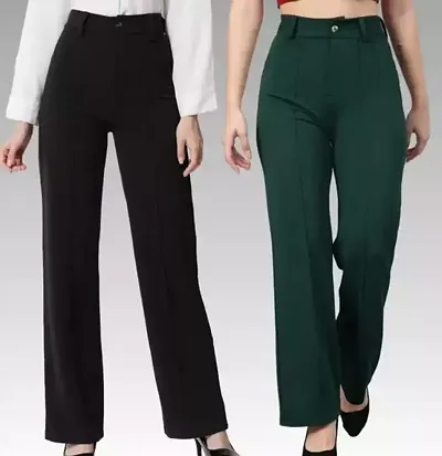 Elegant Blend Solid Trousers For Women- Pack Of 2