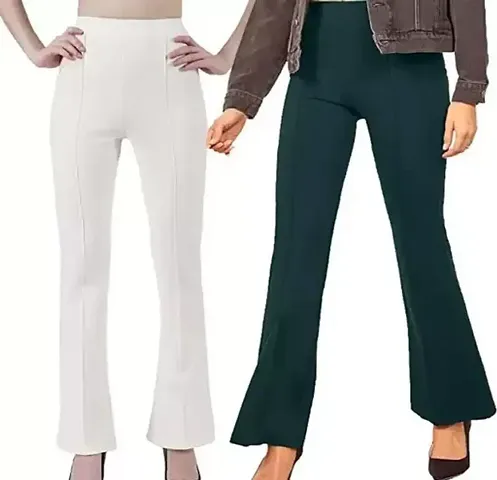 Elegant Blend Solid Trousers For Women- Pack Of 2