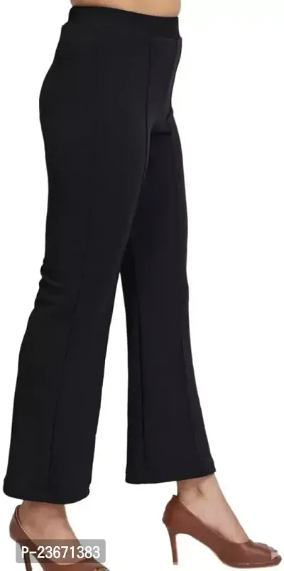 Elegant Black Cotton Blend Solid Trousers For Women