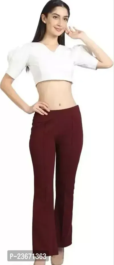 Elegant Maroon Cotton Blend Solid Trousers For Women-thumb0