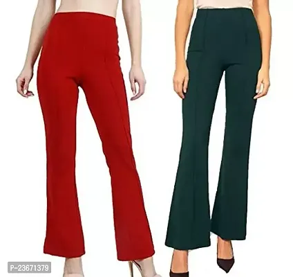 Elegant Cotton Blend Solid Trousers For Women- Pack Of 2-thumb0