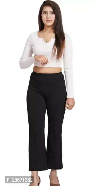 Elegant Black Cotton Blend Solid Trousers For Women-thumb0