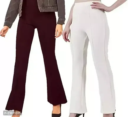 Elegant Cotton Blend Solid Trousers For Women- Pack Of 2