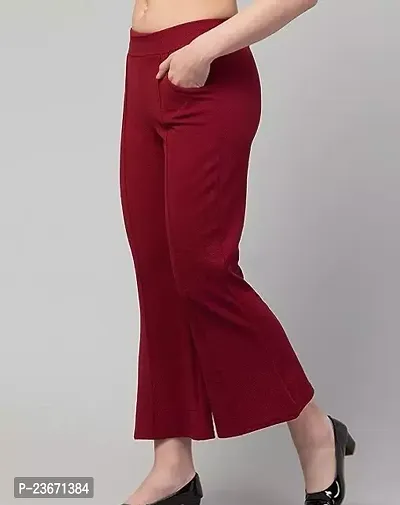 Elegant Maroon Cotton Blend Solid Trousers For Women