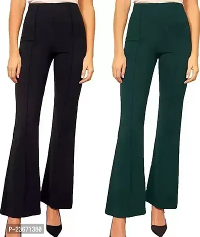 Elegant Cotton Blend Solid Trousers For Women- Pack Of 2