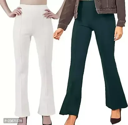 Elegant Cotton Blend Solid Trousers For Women- Pack Of 2