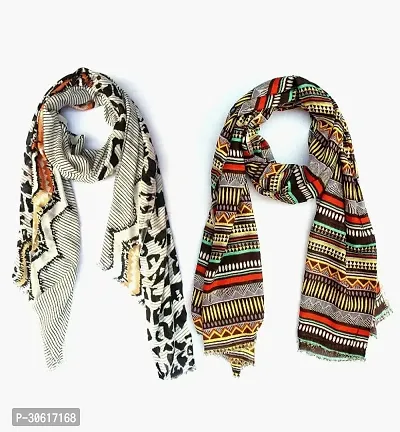 Stylish Multicoloured Cotton Blend Printed Stoles For Women Pack Of 2-thumb0