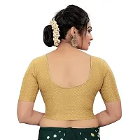 Round Neck Women  strechable Golden colour Blouse, readymade printed  non padded strechable Blouse, Designer partywear readymade  Blouse, multi colour blouse, For women stylish free size blouse,-thumb1