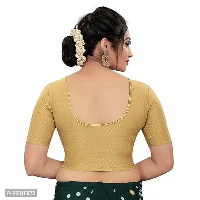 Round Neck Women  strechable Golden colour Blouse, readymade printed  non padded strechable Blouse, Designer partywear readymade  Blouse, multi colour blouse, For women stylish free size blouse,-thumb2