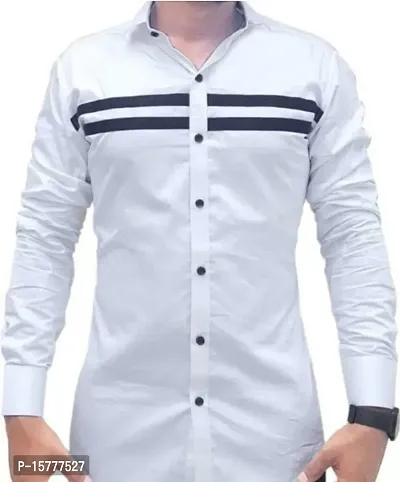 White Upper Strip Casual Shirts For Men-thumb0