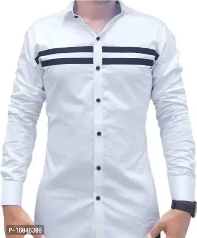 White Strip Casual Shirts For Men-thumb0