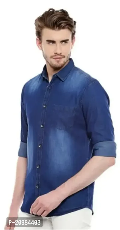 Denim Solid Casual Shirt For Men-thumb2