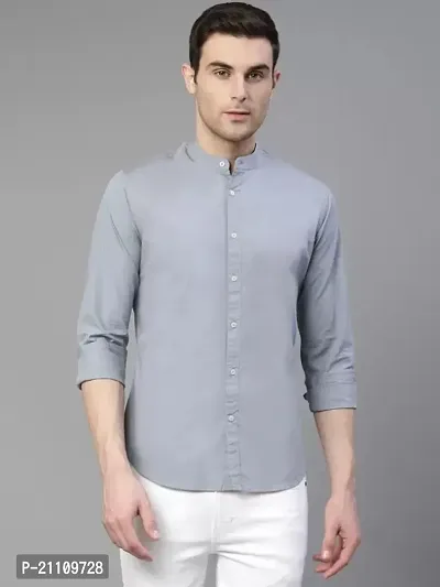 Stylish Grey Solid Cotton Slim Fit Casual Shirt For Men-thumb0