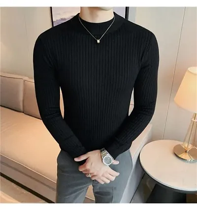 DENIMHOLIC Mens Slim Fit Turtle Neck Cable Knit Sweater
