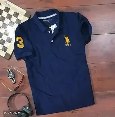 Navy Polycotton Polos For Men-thumb0