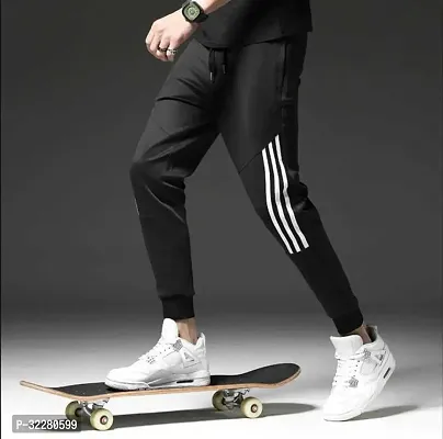 Stylish Black Cotton Blend Solid Track Pants For Men