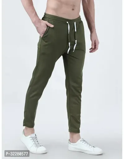 Stylish Olive Cotton Blend Solid Track Pants For Men-thumb0