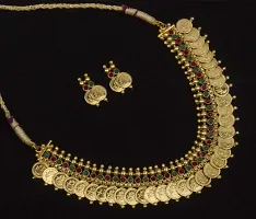 Beautiful Brass Golden Necklace with Earrings-thumb1