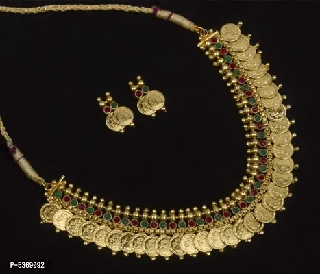 Beautiful Brass Golden Necklace with Earrings-thumb2