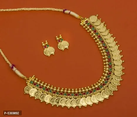 Beautiful Brass Golden Necklace with Earrings-thumb4