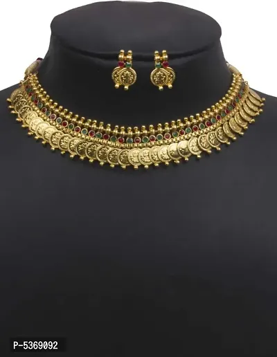 Beautiful Brass Golden Necklace with Earrings-thumb3