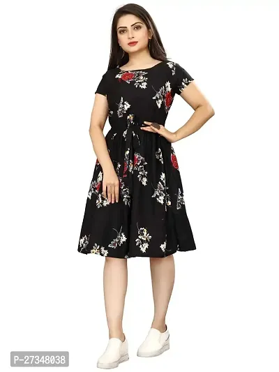 Stylish Black Crepe Printed Dress For Women