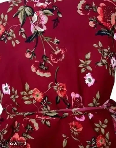 Elegant Maroon Crepe Floral Print Fabric For Women-thumb0