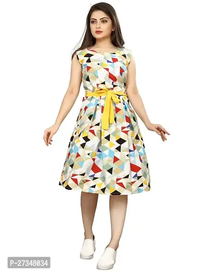 Stylish Multicoloured Crepe Printed Dress For Women-thumb0