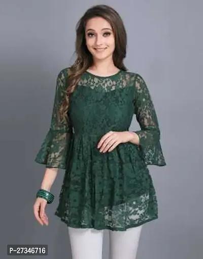 Elegant Green Net Top For Women-thumb0