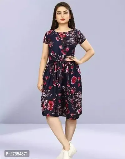 Stylish Black Crepe Printed Fit And Flare Dress For Women