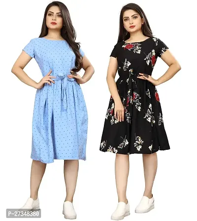 Stylish Multicoloured Crepe Printed Dress For Women Pack Of 2-thumb0