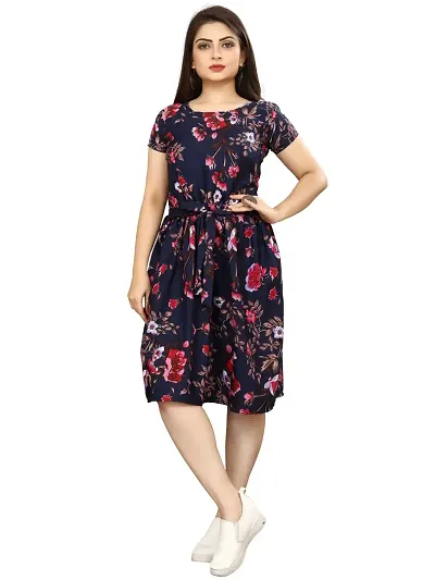 Stylish Crepe Abstract Print A-Line Dress For Women