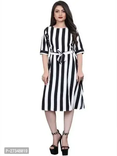 Stylish Multicoloured Crepe Striped Dress For Women-thumb0
