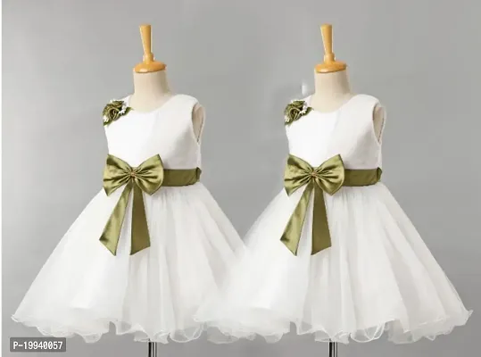 WILD EMPIRE  Girls Midi/Knee Length Party Dress  (White, Sleeveless) 2 Pcs Combo Set