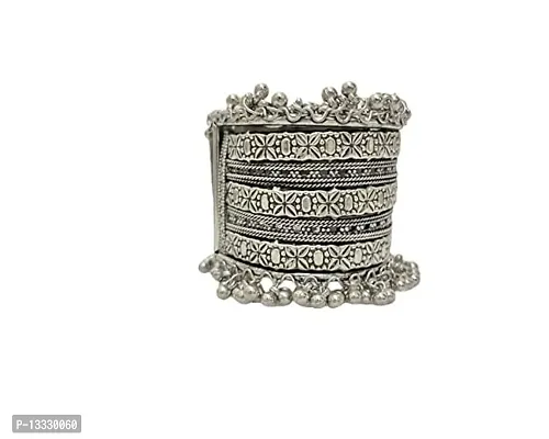 PUJVI Oxidised Wide Ghungrooo Bracelet-thumb2