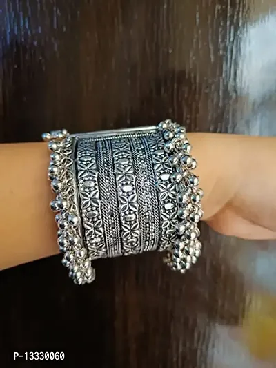 PUJVI Oxidised Wide Ghungrooo Bracelet-thumb4