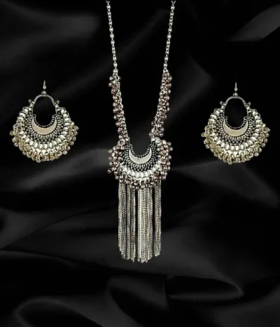 Oxidised Long Chand Necklace