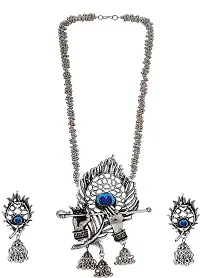 PUJVI Alloy Silver Contemporary/Fashion Necklace set Combo Choker [Kanha peacock combo necklace set]-thumb1