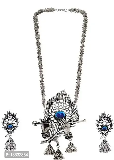 PUJVI Alloy Silver Contemporary/Fashion Necklace set Combo Choker [Kanha peacock combo necklace set]-thumb2