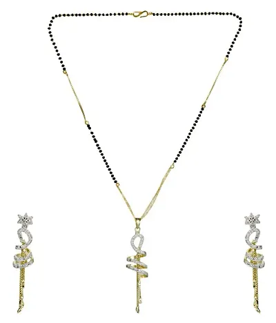 Krishna Creation American Diamond Plated Mangalsutra Pendant with Chain and Earrings for Women