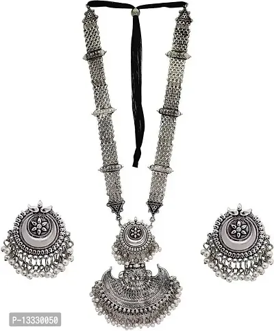 PUJVI Alloy Silver Contemporary/Fashion Necklaces Set Long Haram