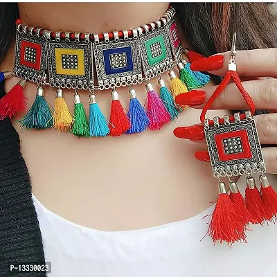 PUJVI Alloy Multi Color Contemporary/Fashion Necklaces Set Choker [Meenakri Multicolor tassel]-thumb2